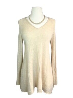 Claudia Nichole 100% Cashmere Ivory V Neck Tunic Sweater Medium